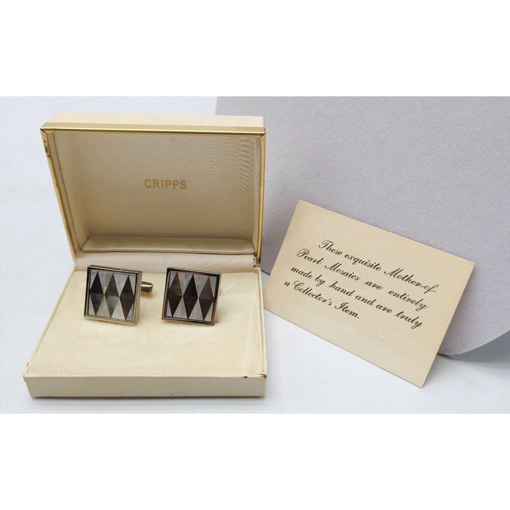 Vintage Cripps Mother Of Pearl Inlay Square Cufflinks